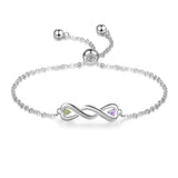 Personalized Engraving Name Infinity Bracelet with 2 Birthstones