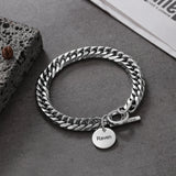 Engraved Name Toggle Bracelet Stainless Steel Chain