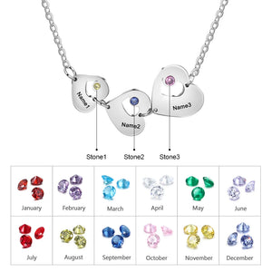 JewelOra Family Name Necklace with 3 Heart Pendants for Valentines Gift