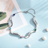 Custom Family Wave Bracelet with Birthstones & Engraved Names