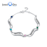Custom Family Wave Bracelet with Birthstones & Engraved Names