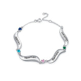Custom Family Wave Bracelet with Birthstones & Engraved Names