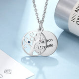 Personalized Family Tree Pendant Necklace Birthstones Engraved Name Tree of Life