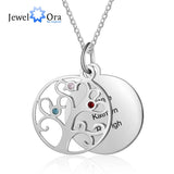 Personalized Family Tree Pendant Necklace Birthstones Engraved Name Tree of Life
