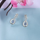 Personalized Silver Infinity Name Earrings with Birthstone Engraving