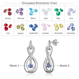 Personalized Silver Infinity Name Earrings with Birthstone Engraving