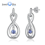 Personalized Silver Infinity Name Earrings with Birthstone Engraving