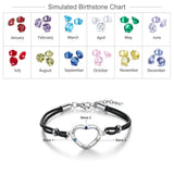 Custom Heart Bracelet with 3 Birthstones & Engraving