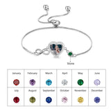Personalized Heart Photo Infinity Bracelet with Birthstone and Engraved Name