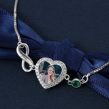 Personalized Heart Photo Infinity Bracelet with Birthstone and Engraved Name