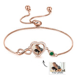 Personalized Heart Photo Infinity Bracelet with Birthstone and Engraved Name