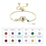 Personalized Heart Photo Infinity Bracelet with Birthstone and Engraved Name