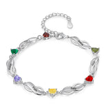 JewelOra Personalized Infinity Bracelet with 6 Heart Birthstones