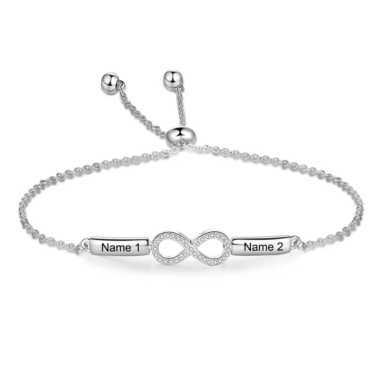 Personalized Infinity Bracelets with 2 Names Sliver Adjustable Chain