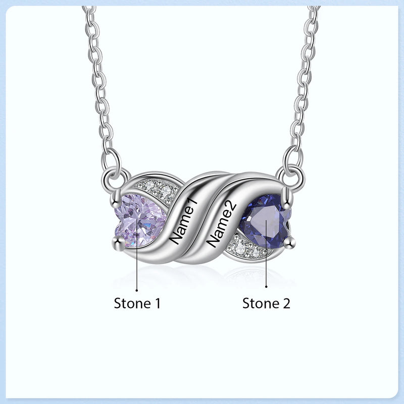Personalized Infinity Pendant with Birthstones & Engraved Name Necklace
