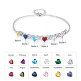 Personalized Heart Birthstone Bracelet with Engraved Name - Mother's Gift