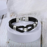 Personalized Men Leather Bracelet with Beads Stainless Steel Engraved