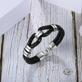 Personalized Men Leather Bracelet with Beads Stainless Steel Engraved