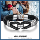 Personalized Men Leather Bracelet with Beads Stainless Steel Engraved