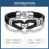 Personalized Men Leather Bracelet with Beads Stainless Steel Engraved