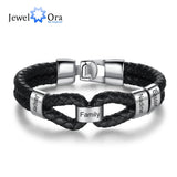 Personalized Men Leather Bracelet with Beads Stainless Steel Engraved