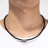 Personalized Men Leather Necklace with Beads 2-5 Names Rope Chain