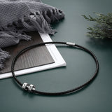 Personalized Men Leather Necklace with Beads 2-5 Names Rope Chain