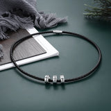 Personalized Men Leather Necklace with Beads 2-5 Names Rope Chain