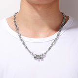 Personalized Men's Stainless Steel Beads Necklace with Engraved Names