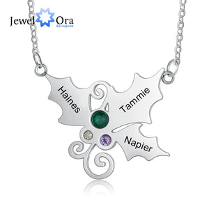 Personalized Mistletoe Christmas Pendant with Birthstone & Name Necklace