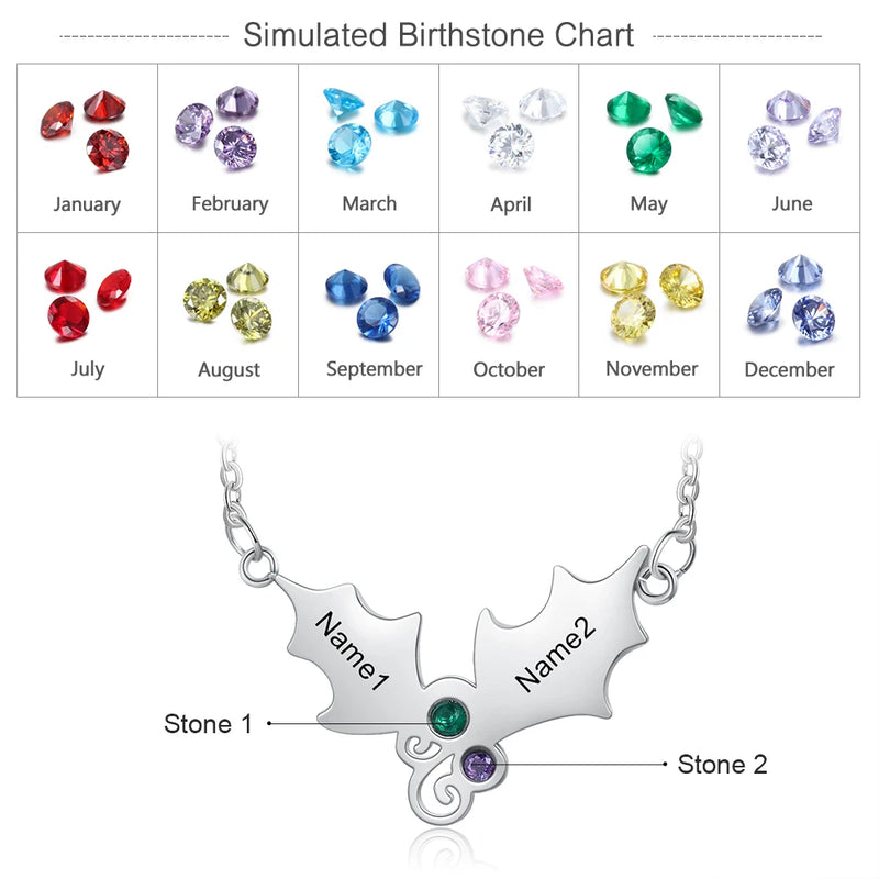 Personalized Mistletoe Christmas Pendant with Birthstone & Name Necklace