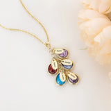 JewelOra Mother Necklace with Birthstones & Engraved Names Pendant