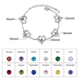 Personalized Multi-Heart Charm Bracelets with Birthstone Engraving
