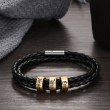 Customized Men's Leather Bracelet with Name Beads