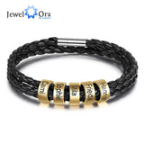 Customized Men's Leather Bracelet with Name Beads