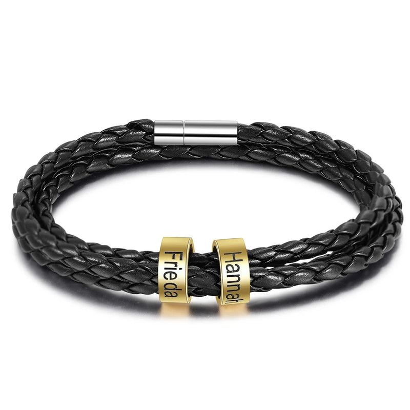 Customized Men's Leather Bracelet with Name Beads