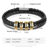 Customized Men's Leather Bracelet with Name Beads