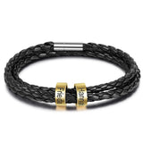 Customized Men's Leather Bracelet with Name Beads