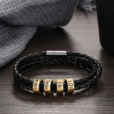 Customized Men's Leather Bracelet with Name Beads