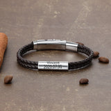 Personalized Name Bar Bracelet Men Brown Leather Engraved Bangle Gift