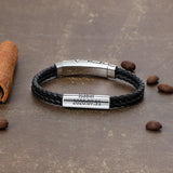 Personalized Name Bar Bracelet Men Brown Leather Engraved Bangle Gift