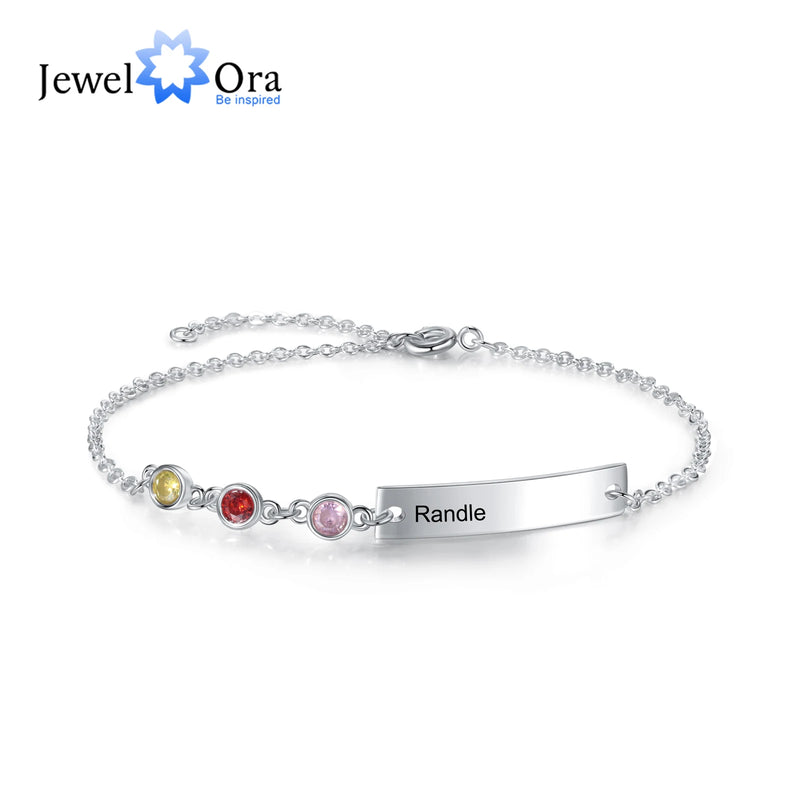 JewelOra Name Bar Bracelet with Birthstones Engraving
