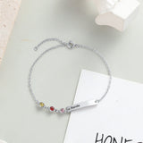 JewelOra Name Bar Bracelet with Birthstones Engraving