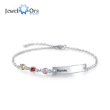 JewelOra Name Bar Bracelet with Birthstones Engraving