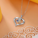 Personalized Name Engraved Heart Pendant Necklace with 2 Birthstones