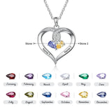 Personalized Name Engraved Heart Pendant Necklace with 2 Birthstones