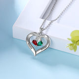 Personalized Name Engraved Heart Pendant Necklace with 2 Birthstones