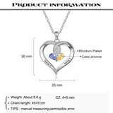 Personalized Name Engraved Heart Pendant Necklace with 2 Birthstones