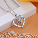 Personalized Name Engraved Heart Pendant Necklace with 2 Birthstones