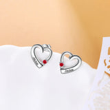 Personalized Name Heart Stud Earrings with Birthstone for Women